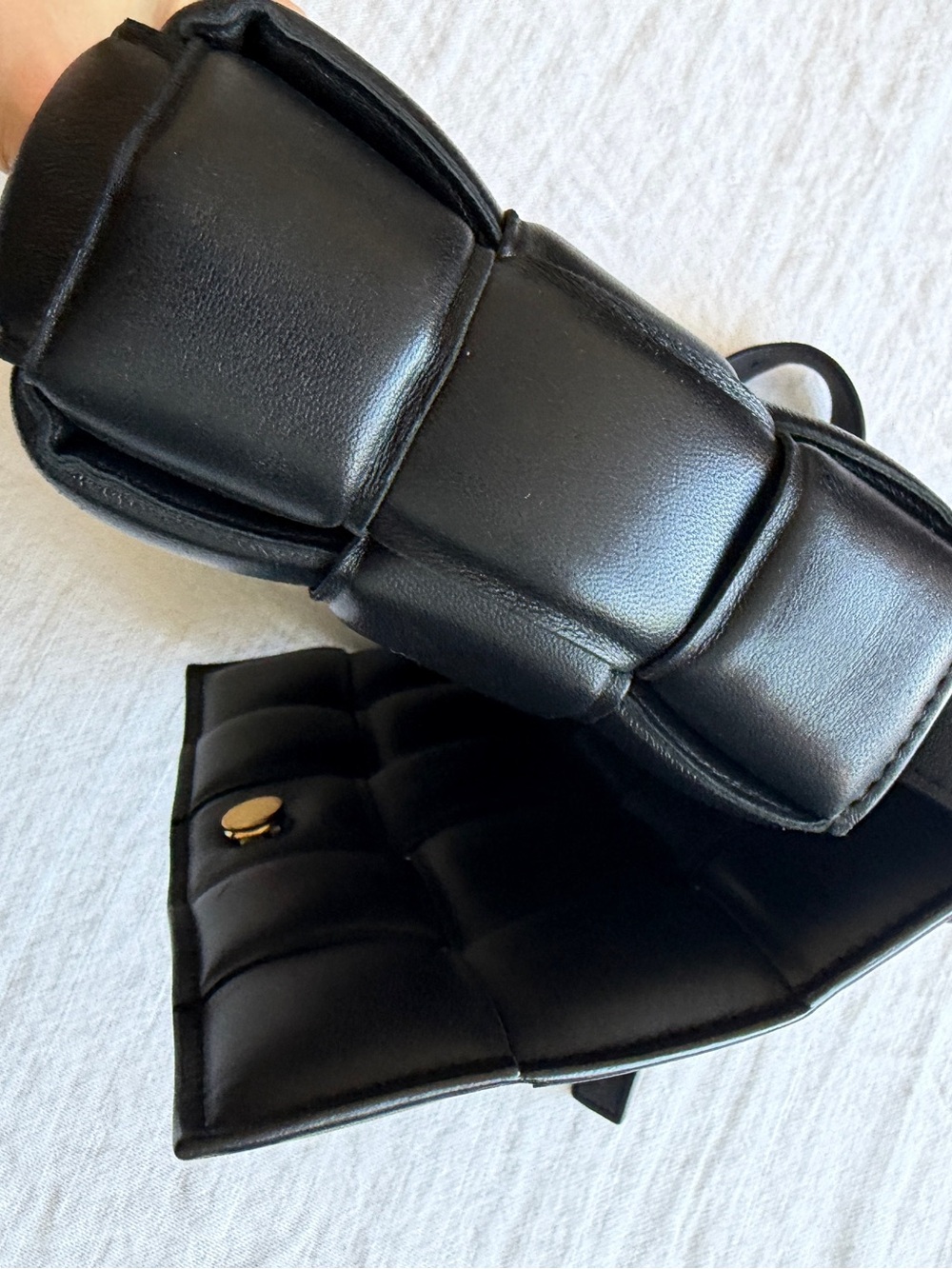 Bottega Veneta Black Intrecciato Padded Crossbody with Gold Triangle Buckle - Picture 3 of 7